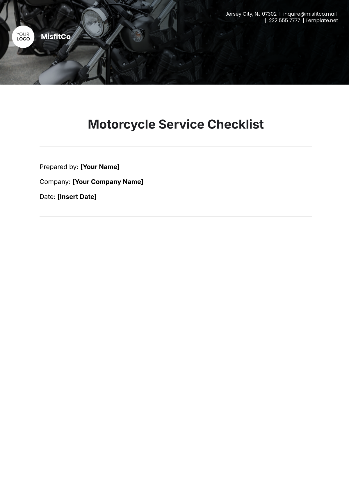 Motorcycle Service Checklist Template - Edit Online & Download