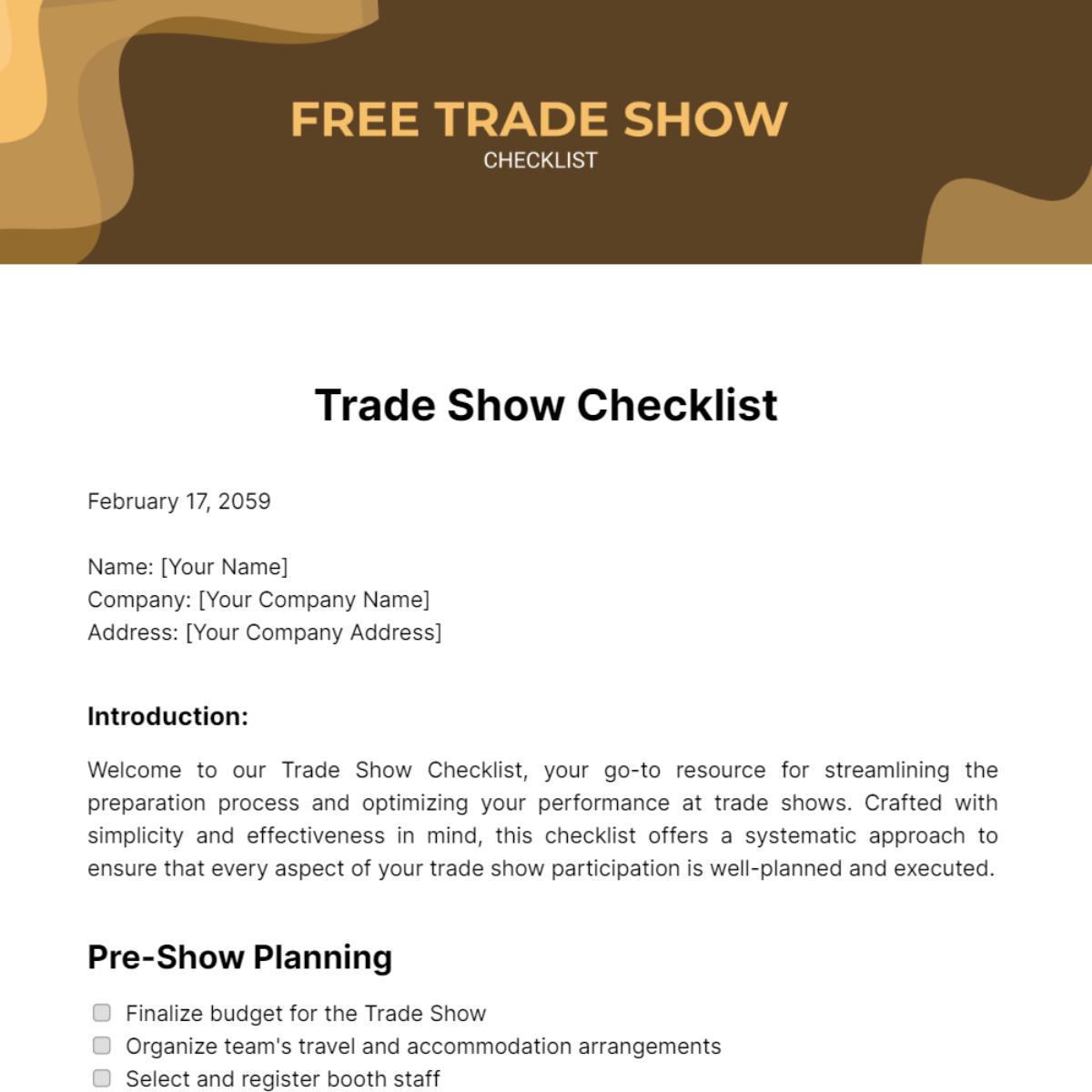 Free Trade Show Checklist Template