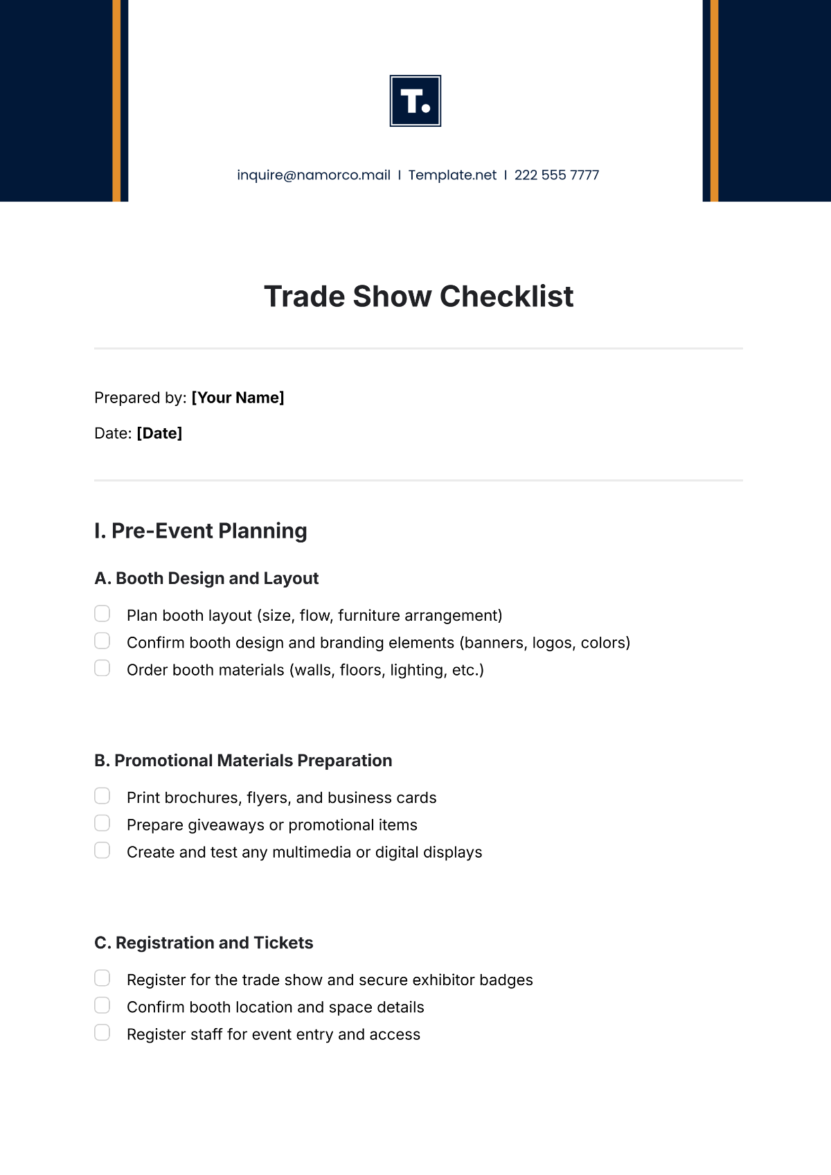 Trade Show Checklist Template - Edit Online & Download