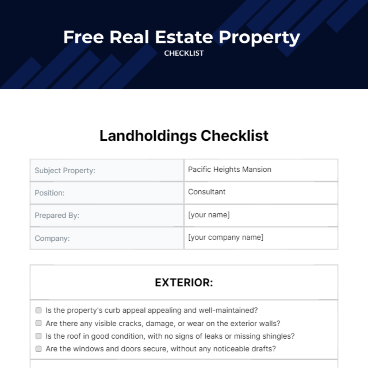 Real Estate Property Checklist Template