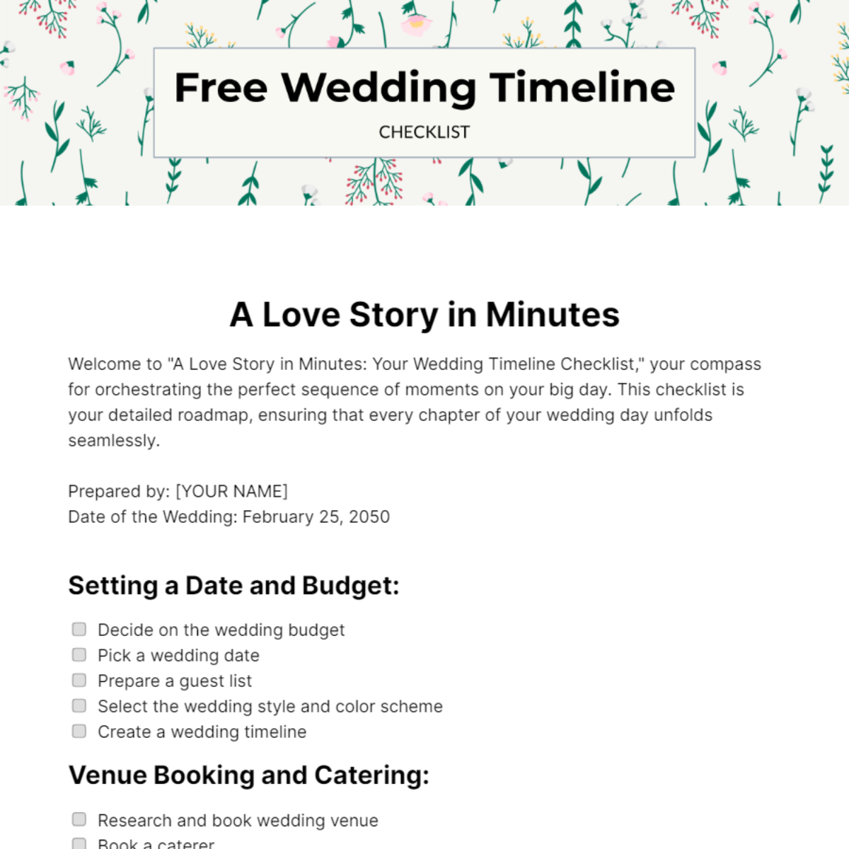 Wedding Timeline Checklist Template