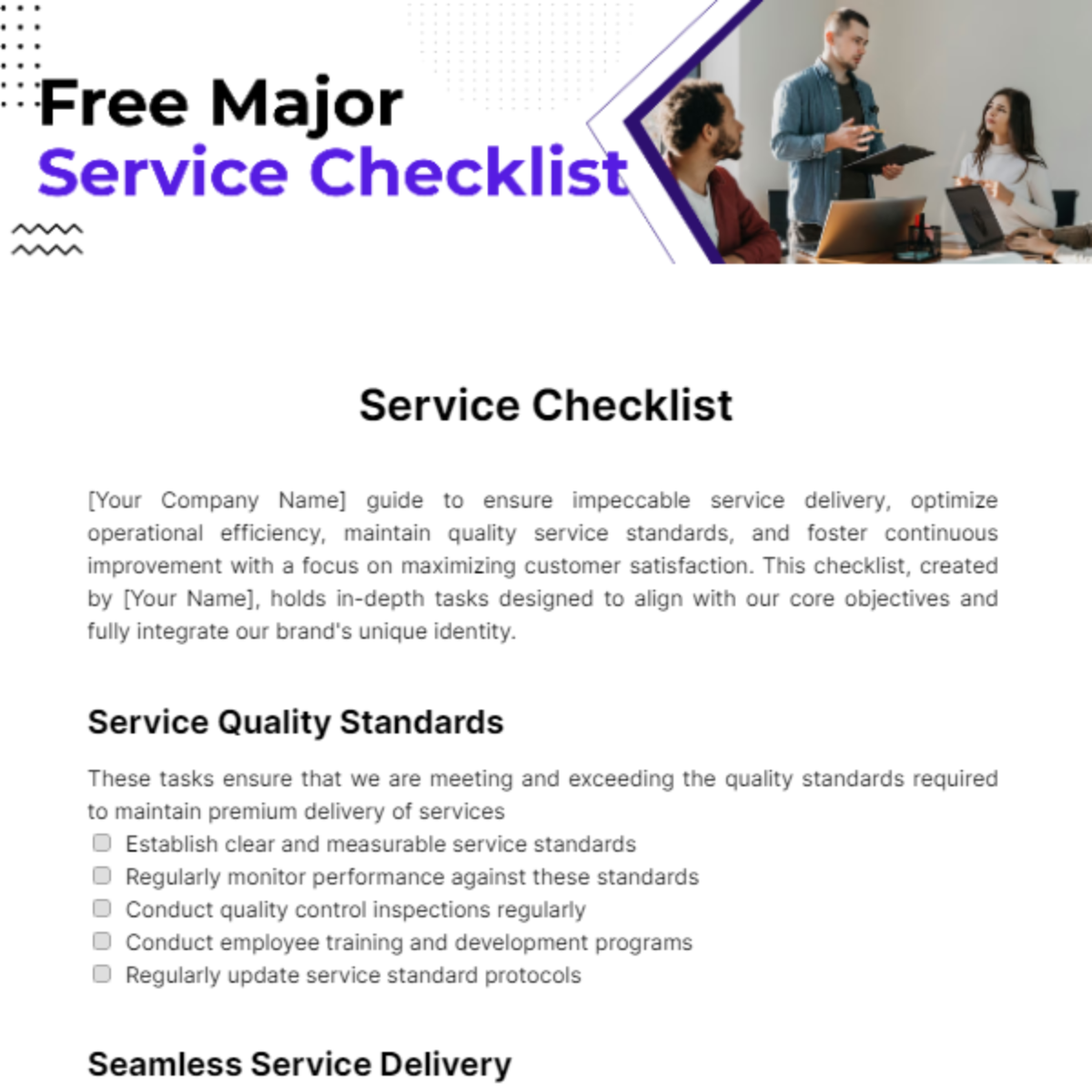 Free Major Service Checklist Template