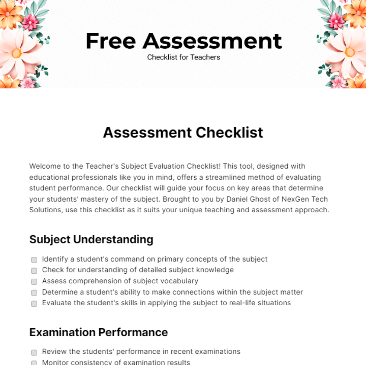 FREE Assessment Checklist Templates & Examples - Edit Online & Download ...