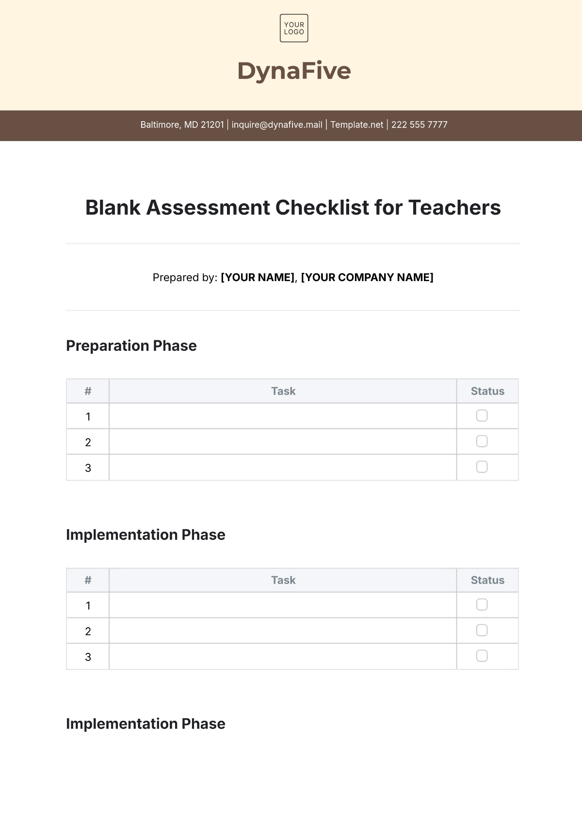 Free Blank Assessment Checklist for Teachers Template