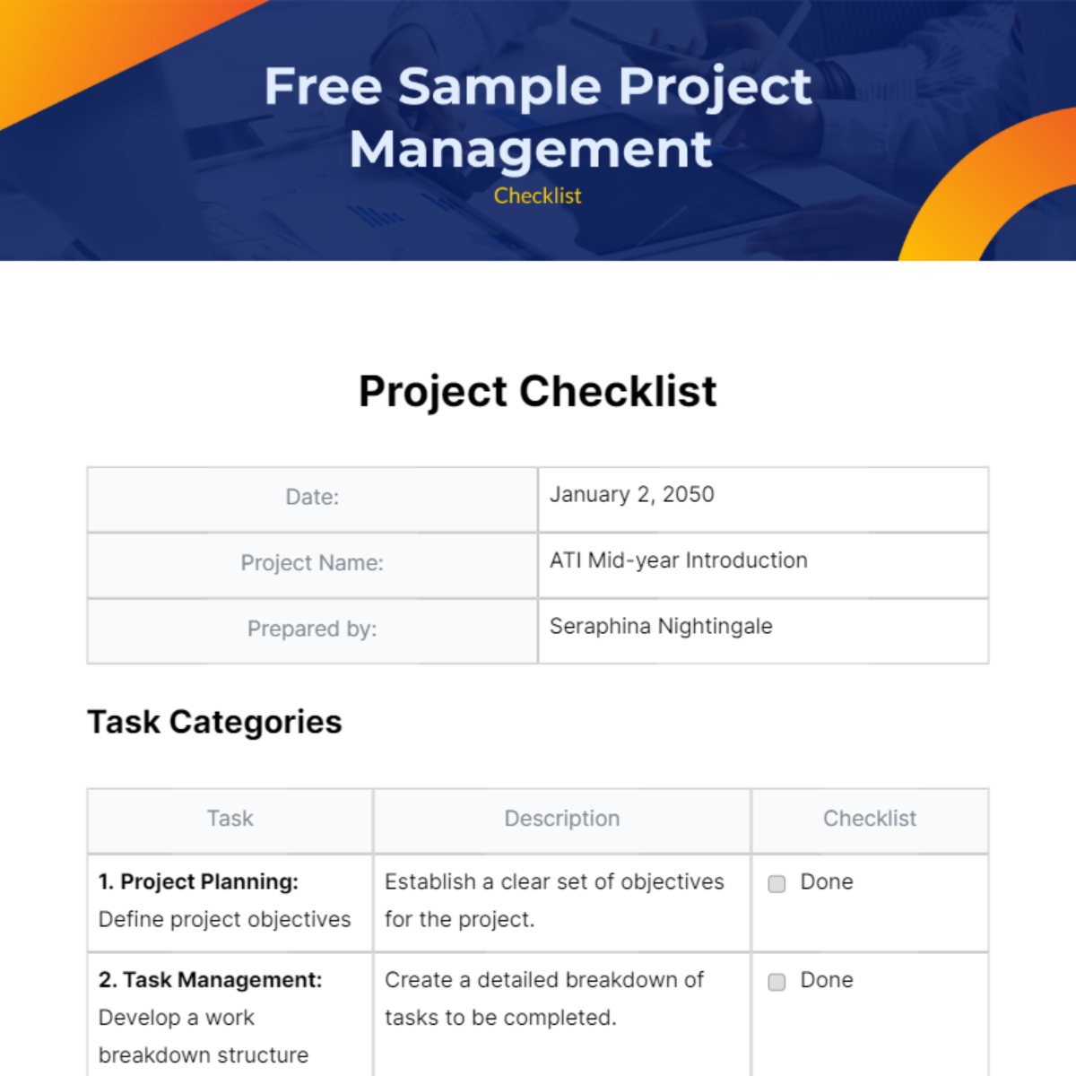 Free Sample Project Management Checklist - Edit Online & Download ...