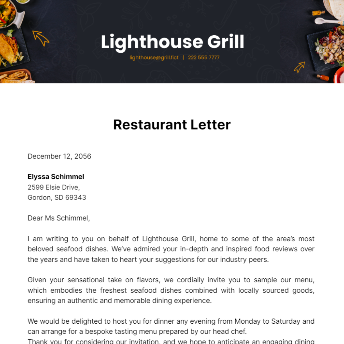 Restaurant Letter Template
