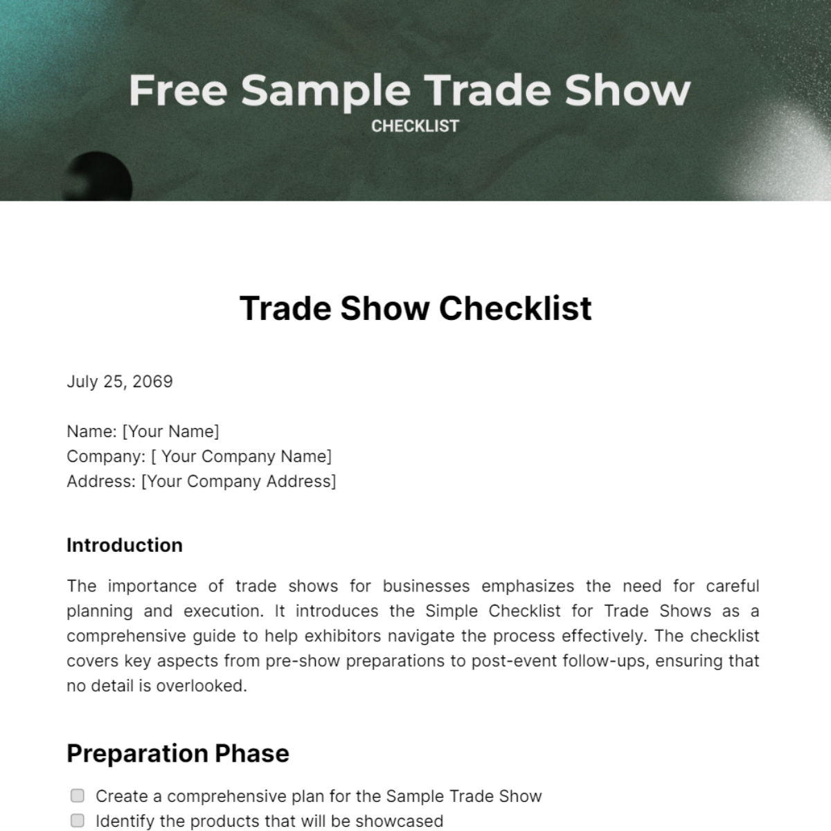 Free Sample Trade Show Checklist Template