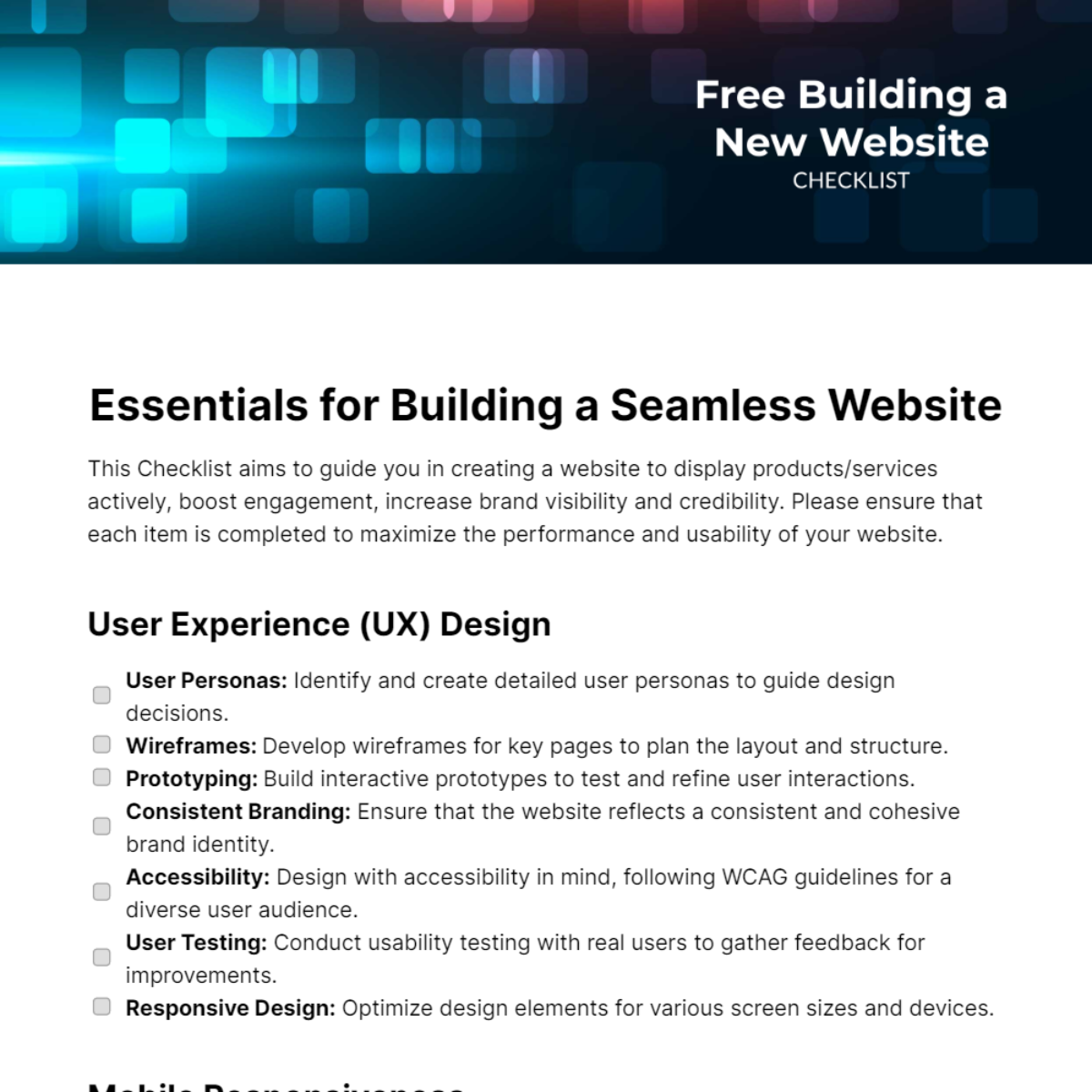 Free Building a New Website Checklist Template