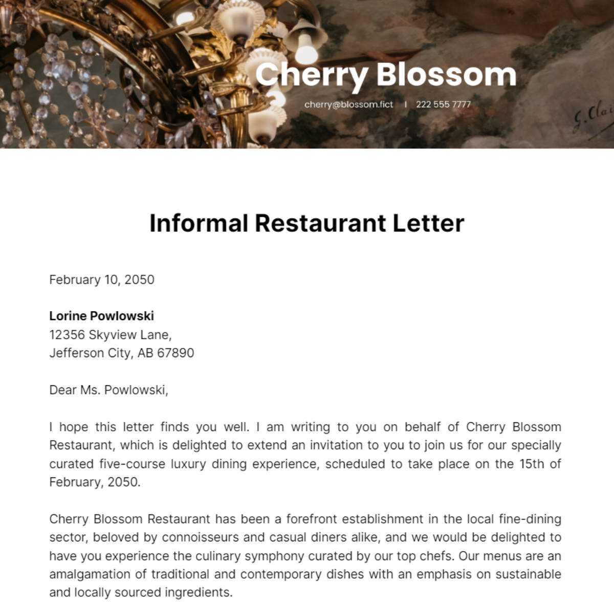 Free Informal Restaurant Letter Template