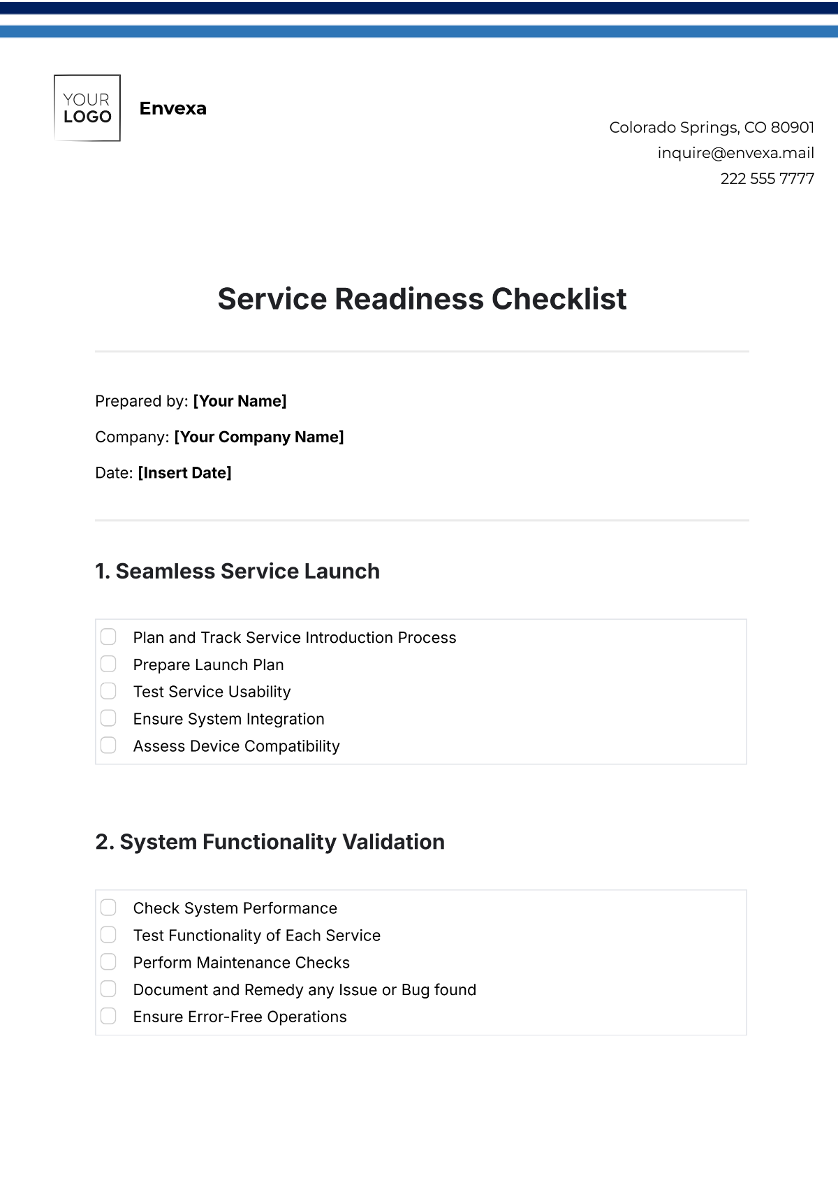 Service Readiness Checklist Template - Edit Online & Download