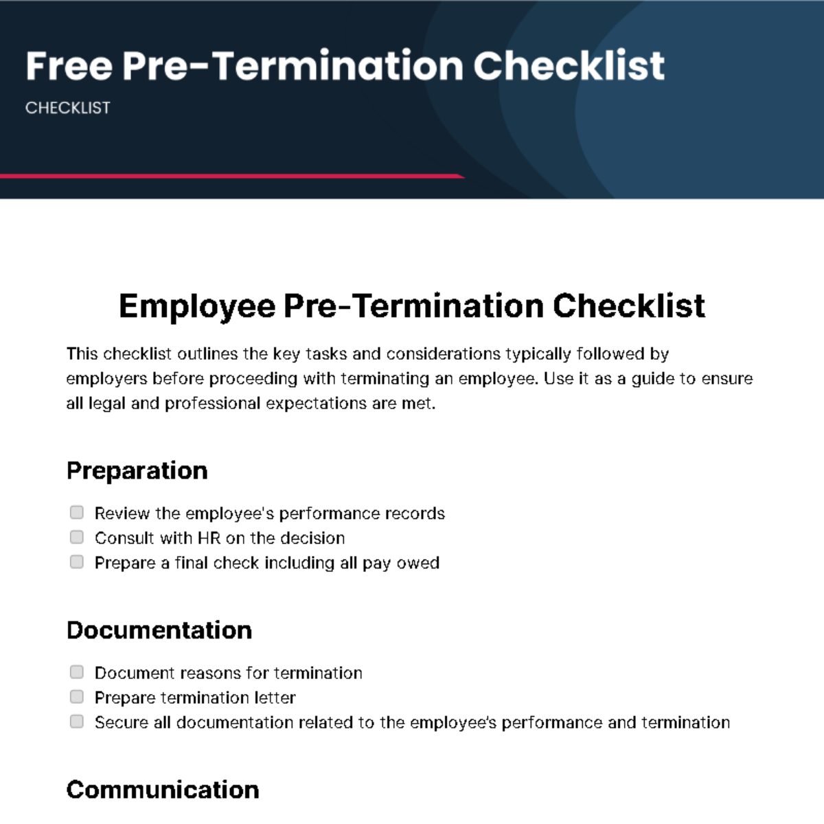 Pre Termination Checklist Template - Edit Online & Download Example ...