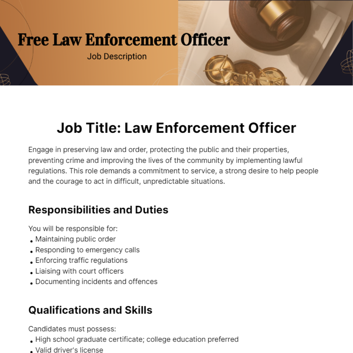 Free Law Enforcement Officer Job Description Template