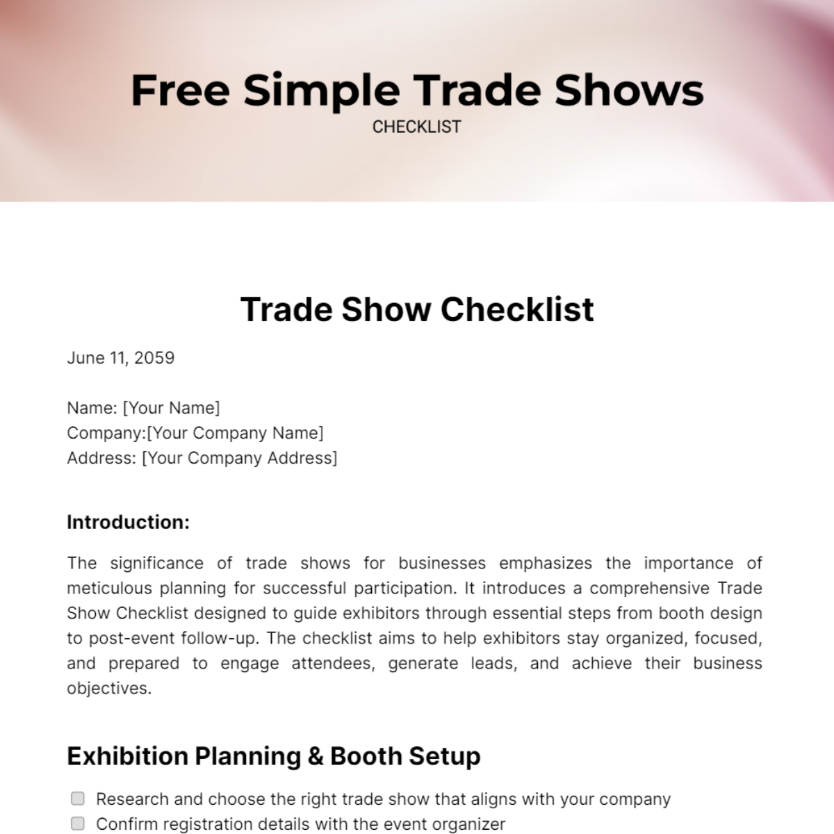 Free Simple Checklist Trade Shows Template