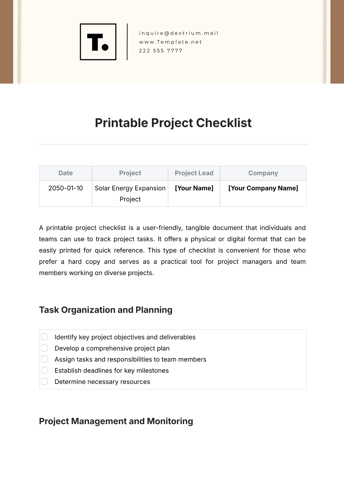 Printable Project Checklist Template - Edit Online & Download