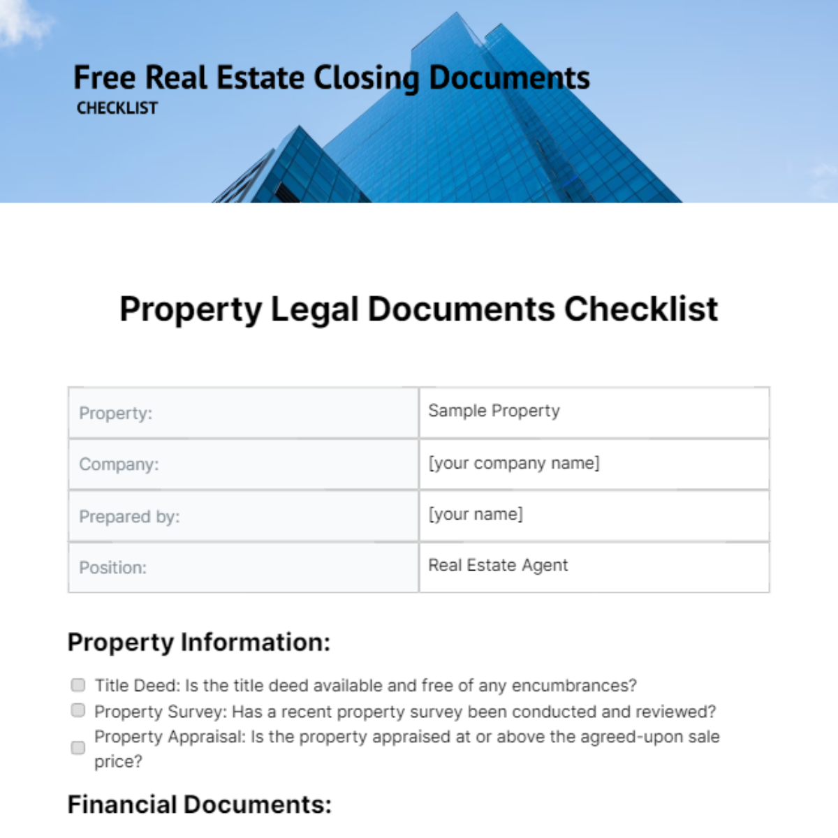 Real Estate Closing Documents Checklist Template