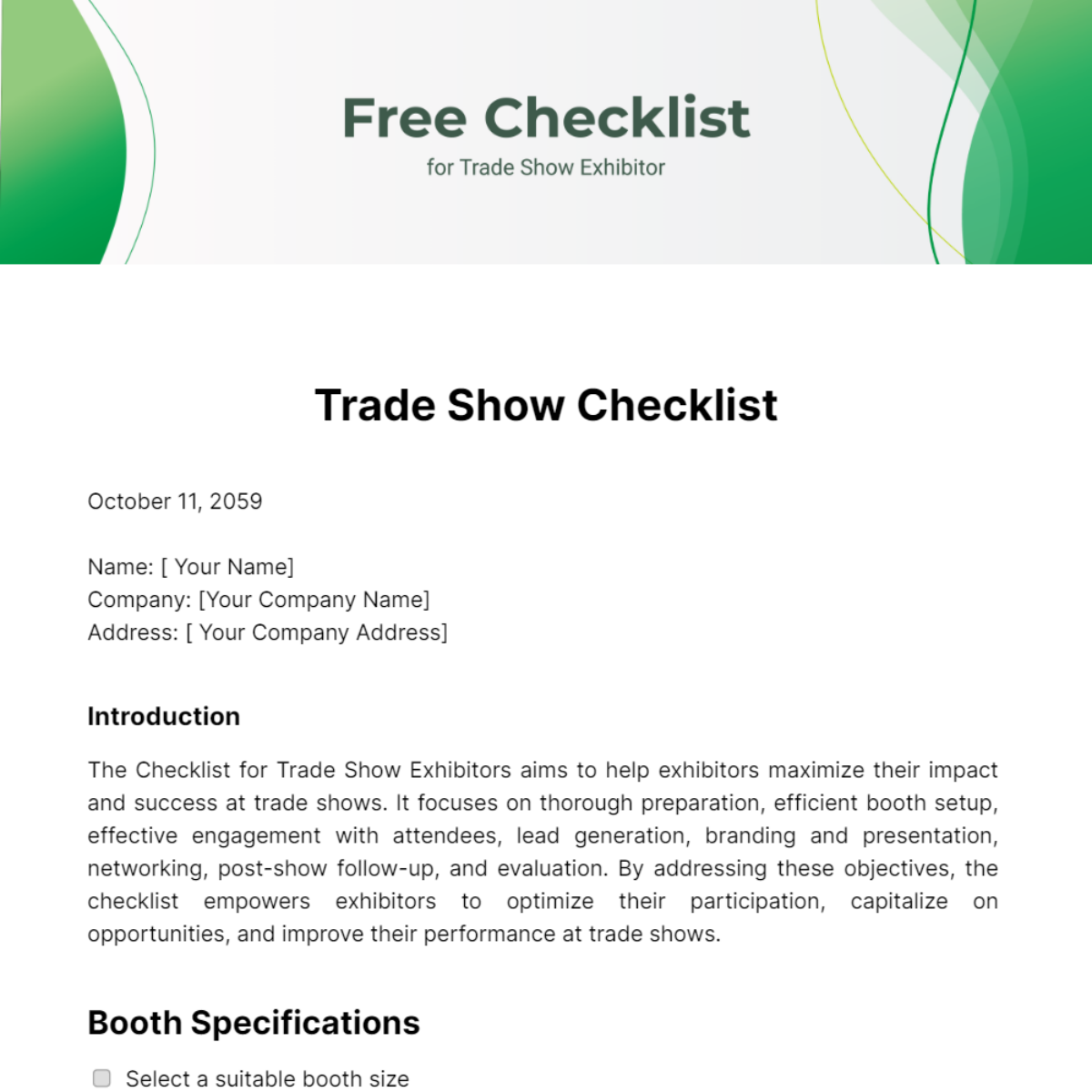 Checklist for Trade Show Exhibitor Template