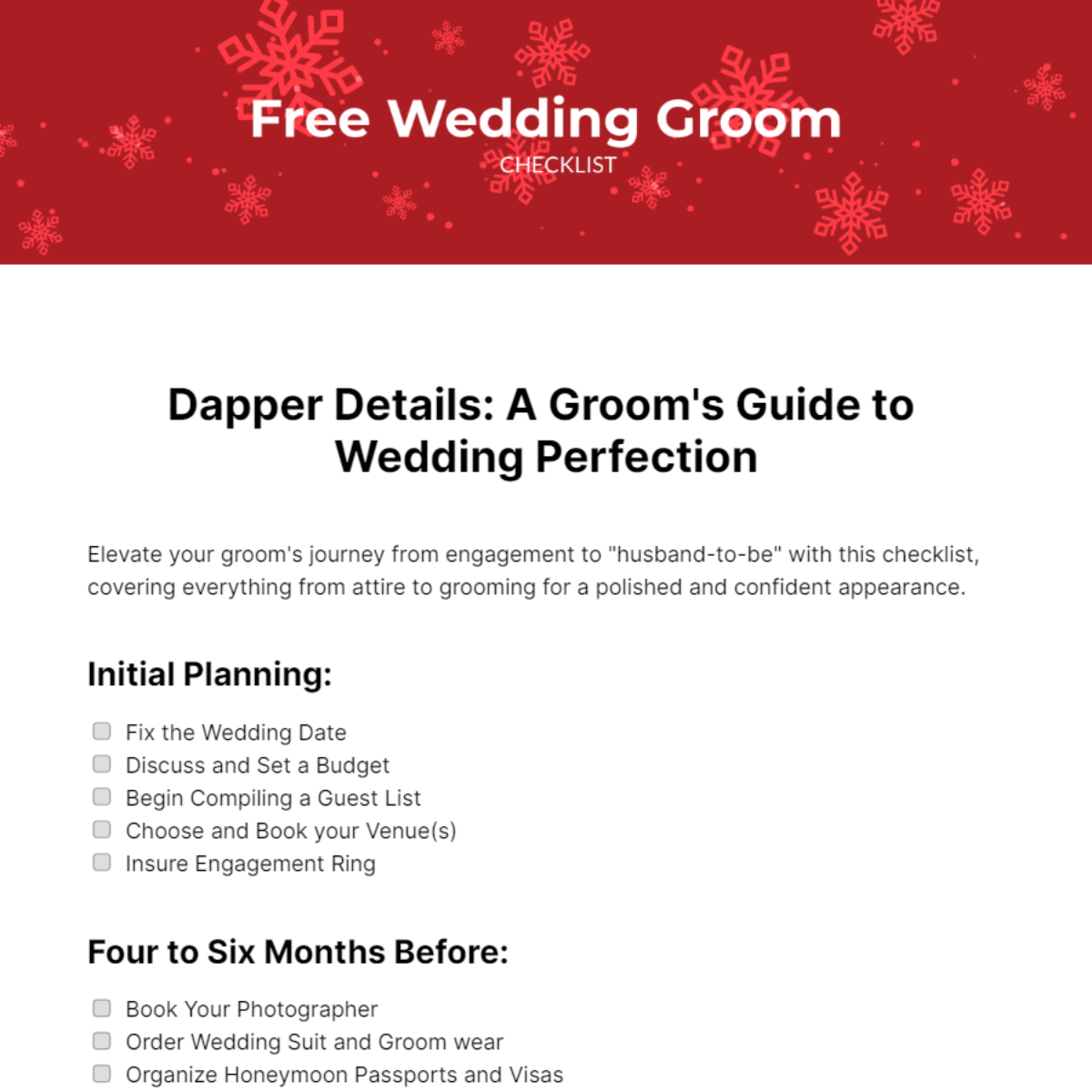 Wedding Groom Checklist Template