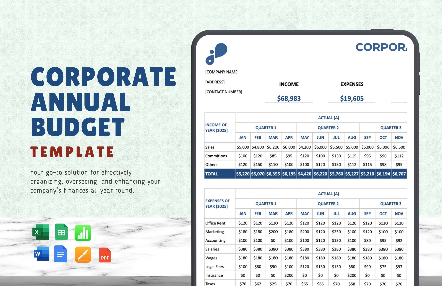 Corporate Annual Budget Template in Word, Google Docs, Excel, PDF, Google Sheets, Apple Pages, Apple Numbers