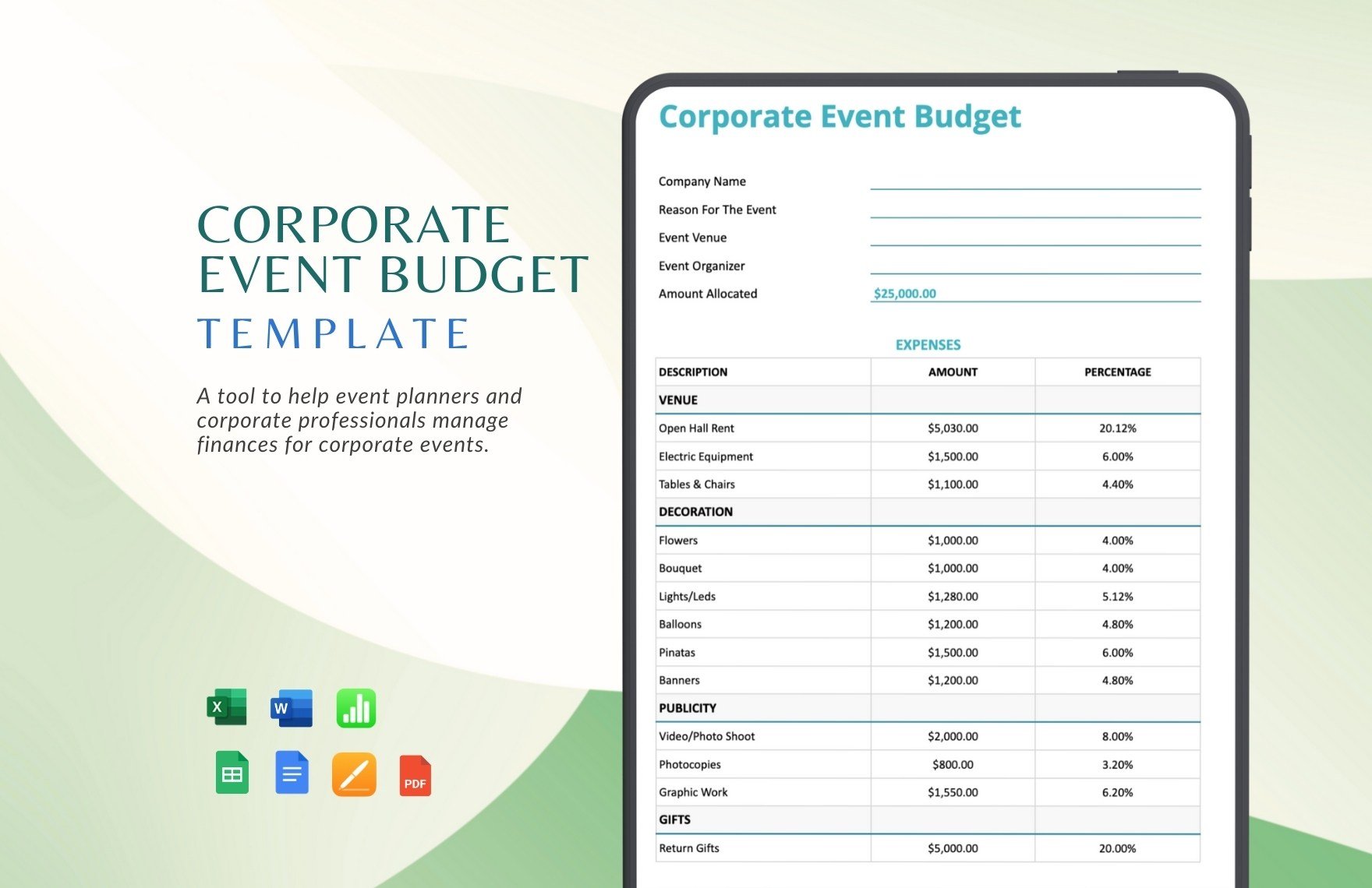 Corporate Event Budget Template in Word, Google Docs, Excel, PDF, Google Sheets, Apple Pages, Apple Numbers