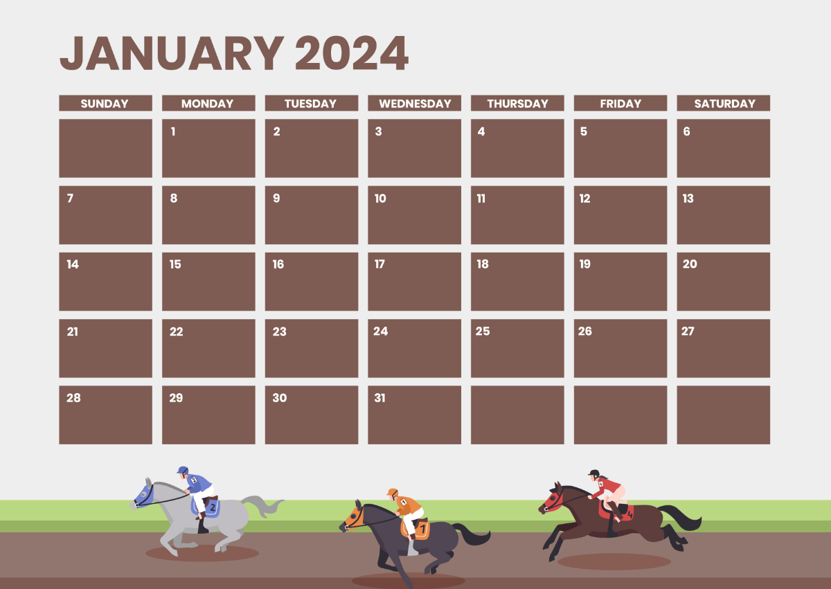 Horse Racing Calendar January 2024 Template