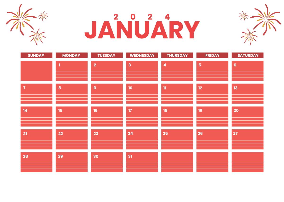 January 2024 Calendar with Lines Template