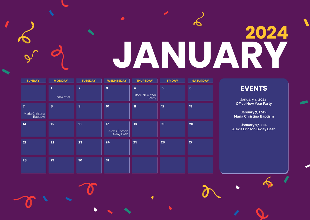 January 2024 Calendar Events Template