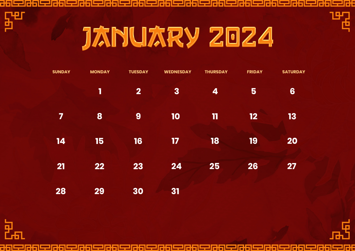 January 2024 Chinese Calendar Template