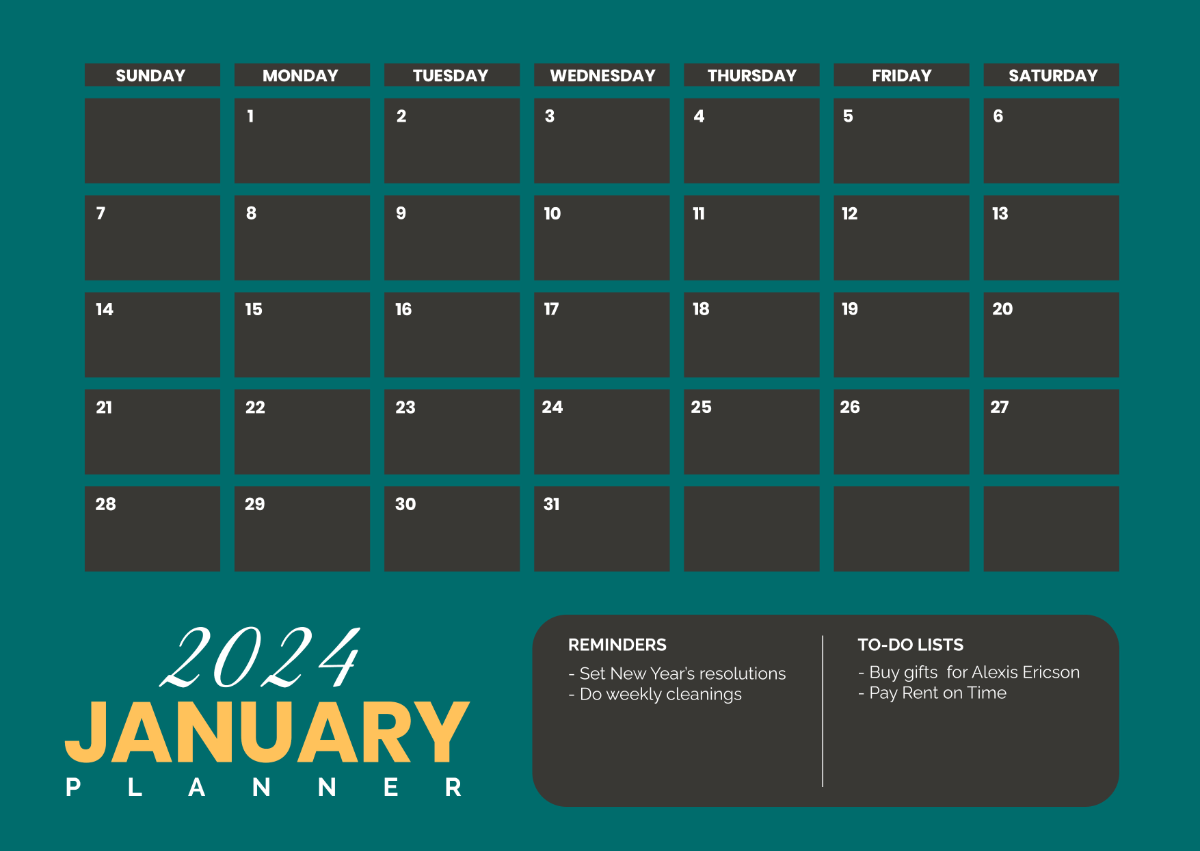 Free January 2024 Planner Template