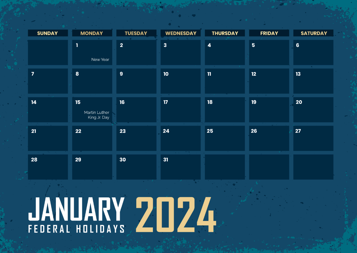 January Calendar 2024 Federal Holidays Template