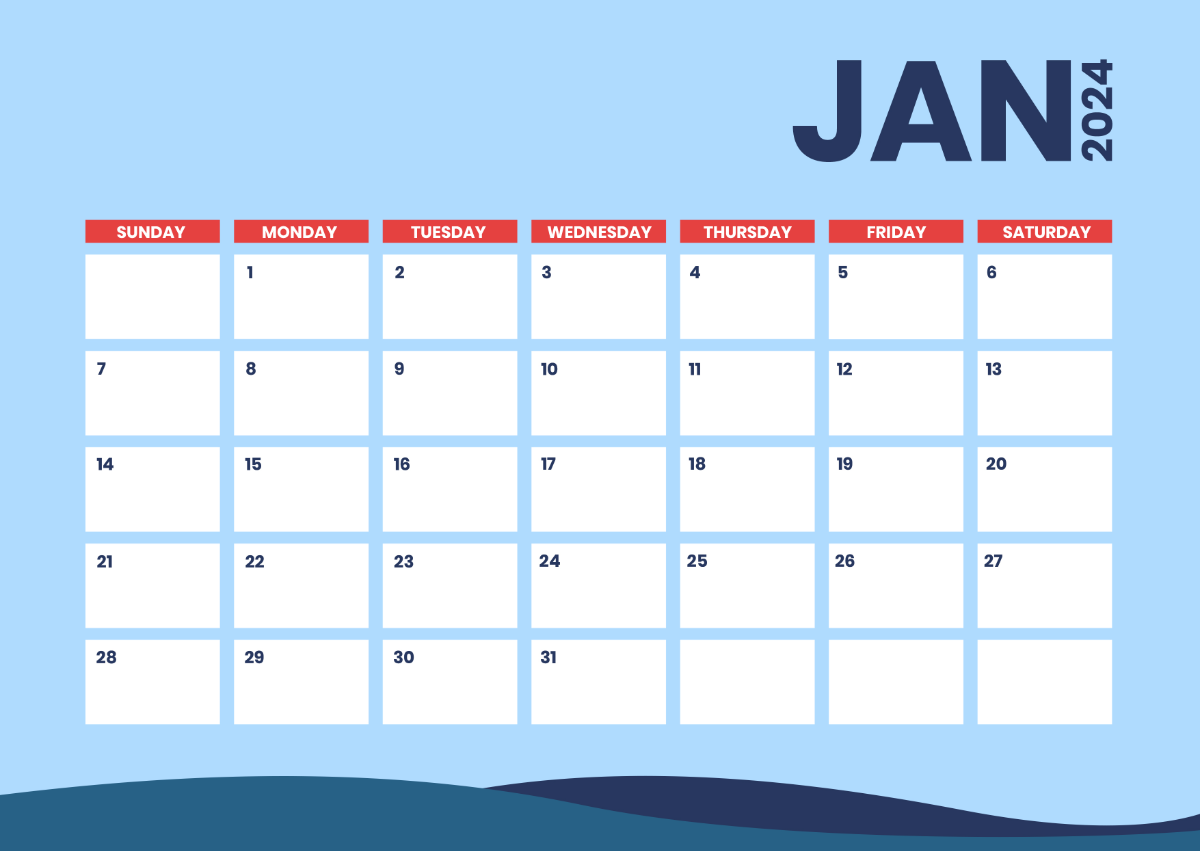 Editable January 2024 Calendar Template