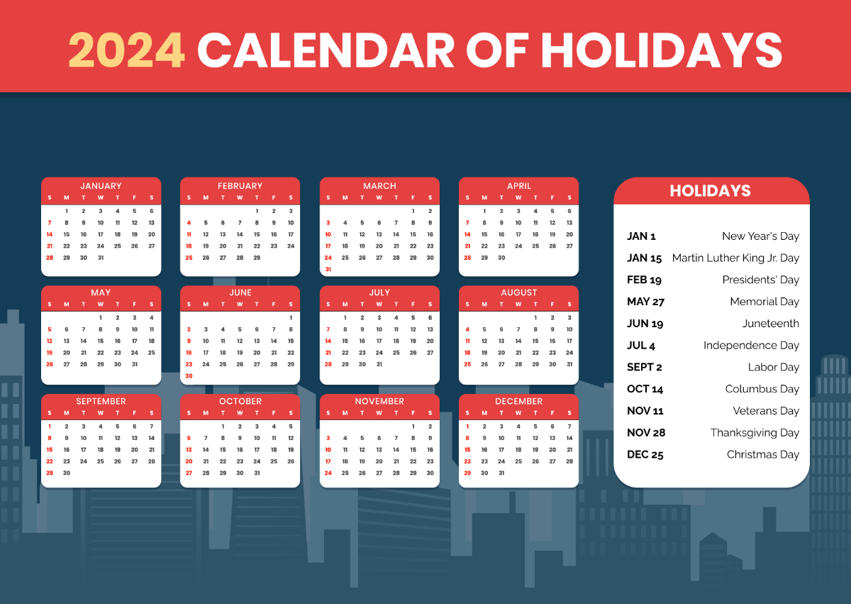 Holiday Calendar 2024 Template