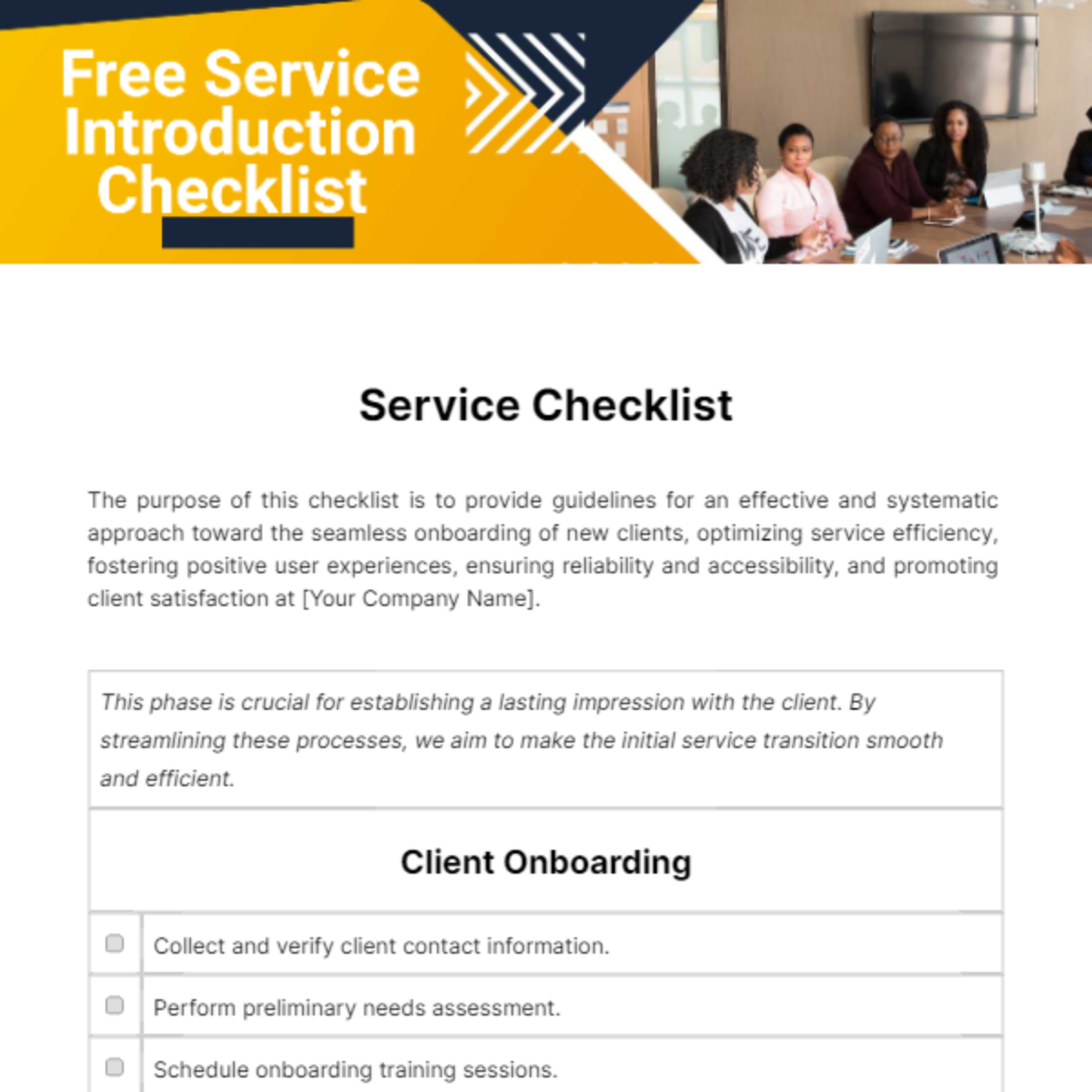 Service Introduction Checklist Template