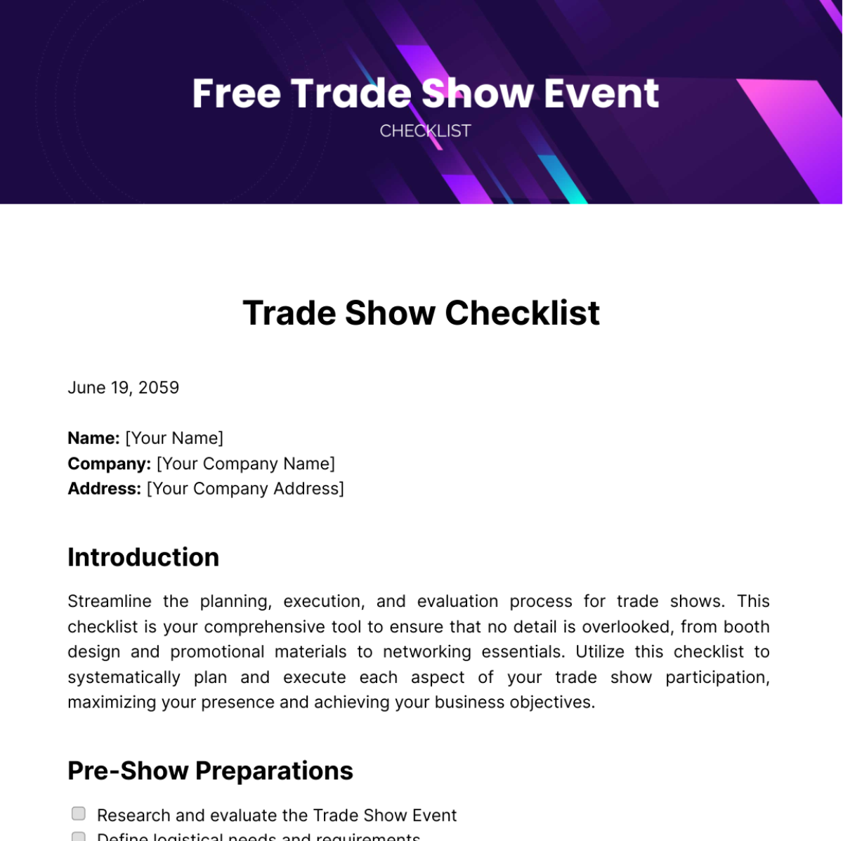 Free Trade Show Event Checklist Template