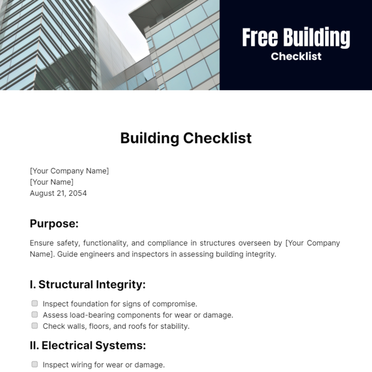 Free Building Checklist Template
