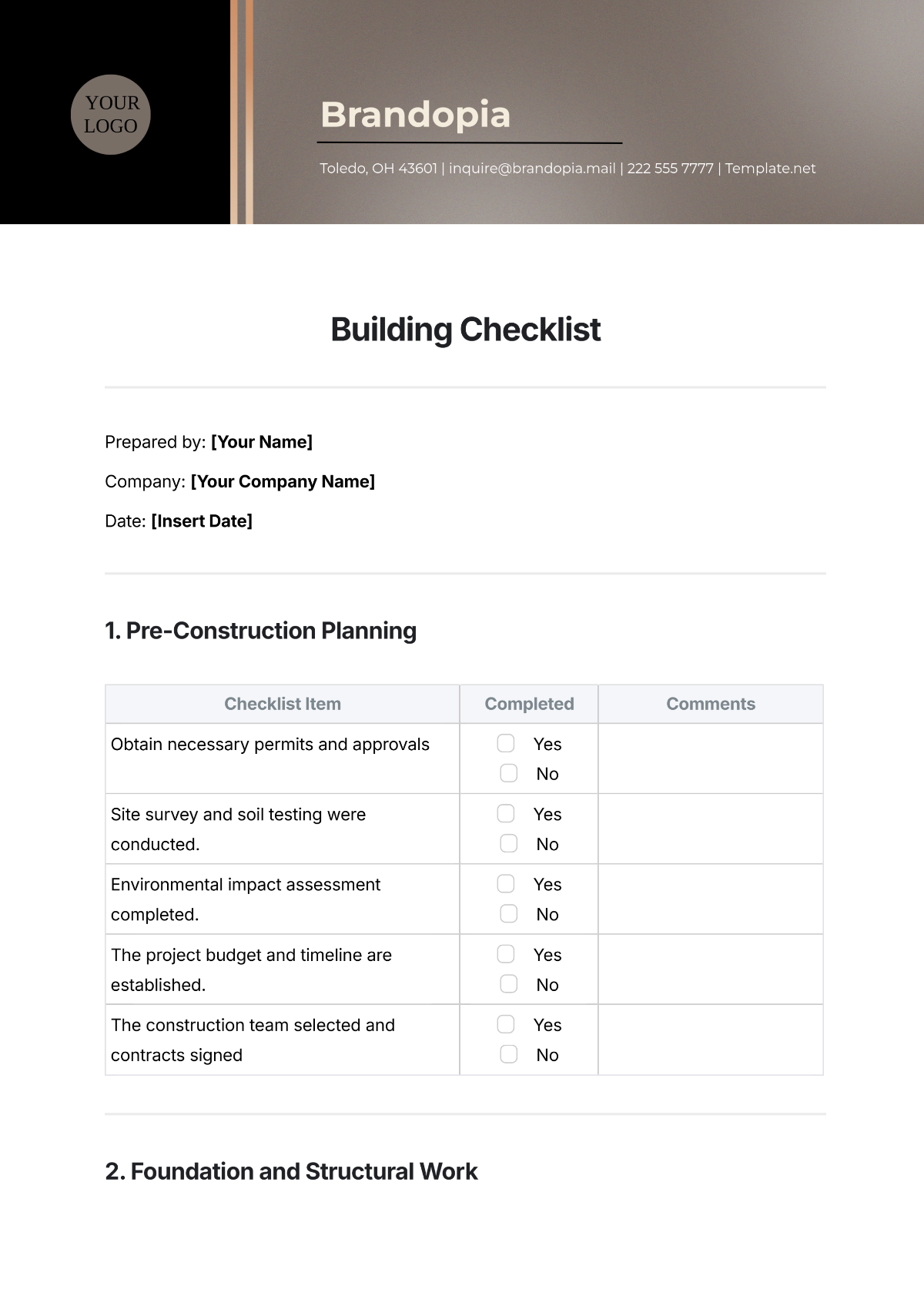 Building Checklist Template - Edit Online & Download