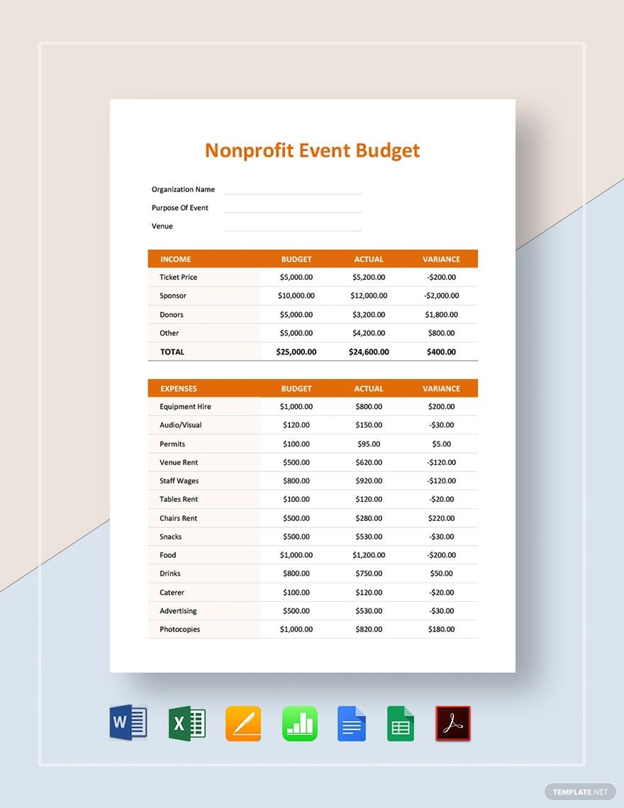 Nonprofit Event Budget Template Google Docs, Google Sheets, Excel