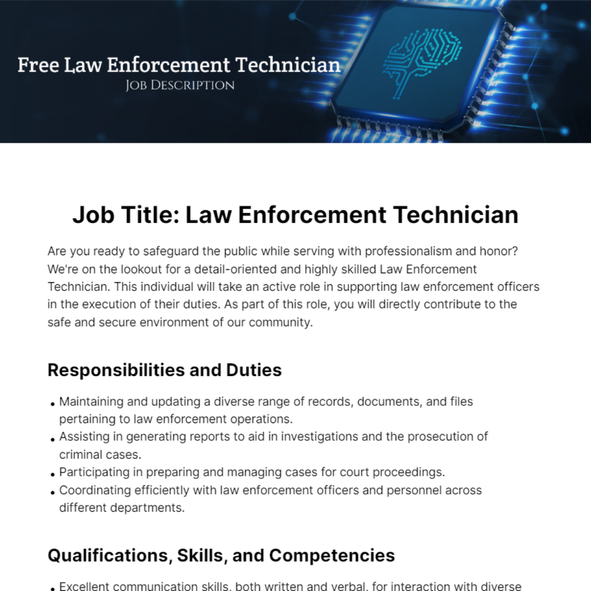 Law Enforcement Technician Job Description Template
