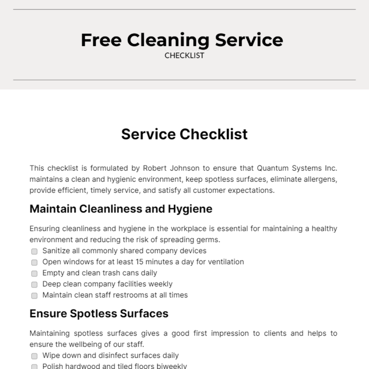 FREE Service Checklist Templates & Examples - Edit Online & Download ...