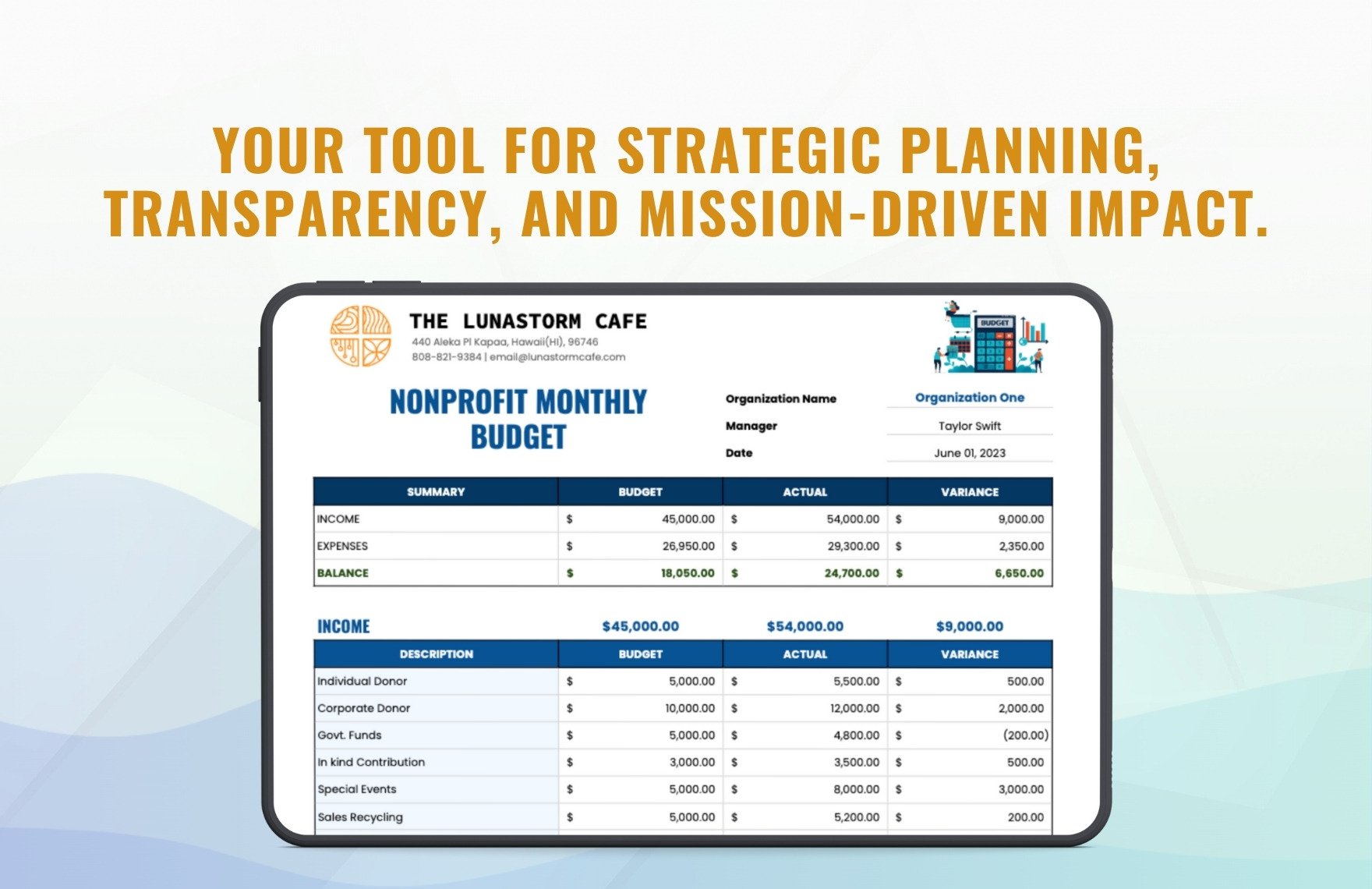 Nonprofit Monthly Budget Template