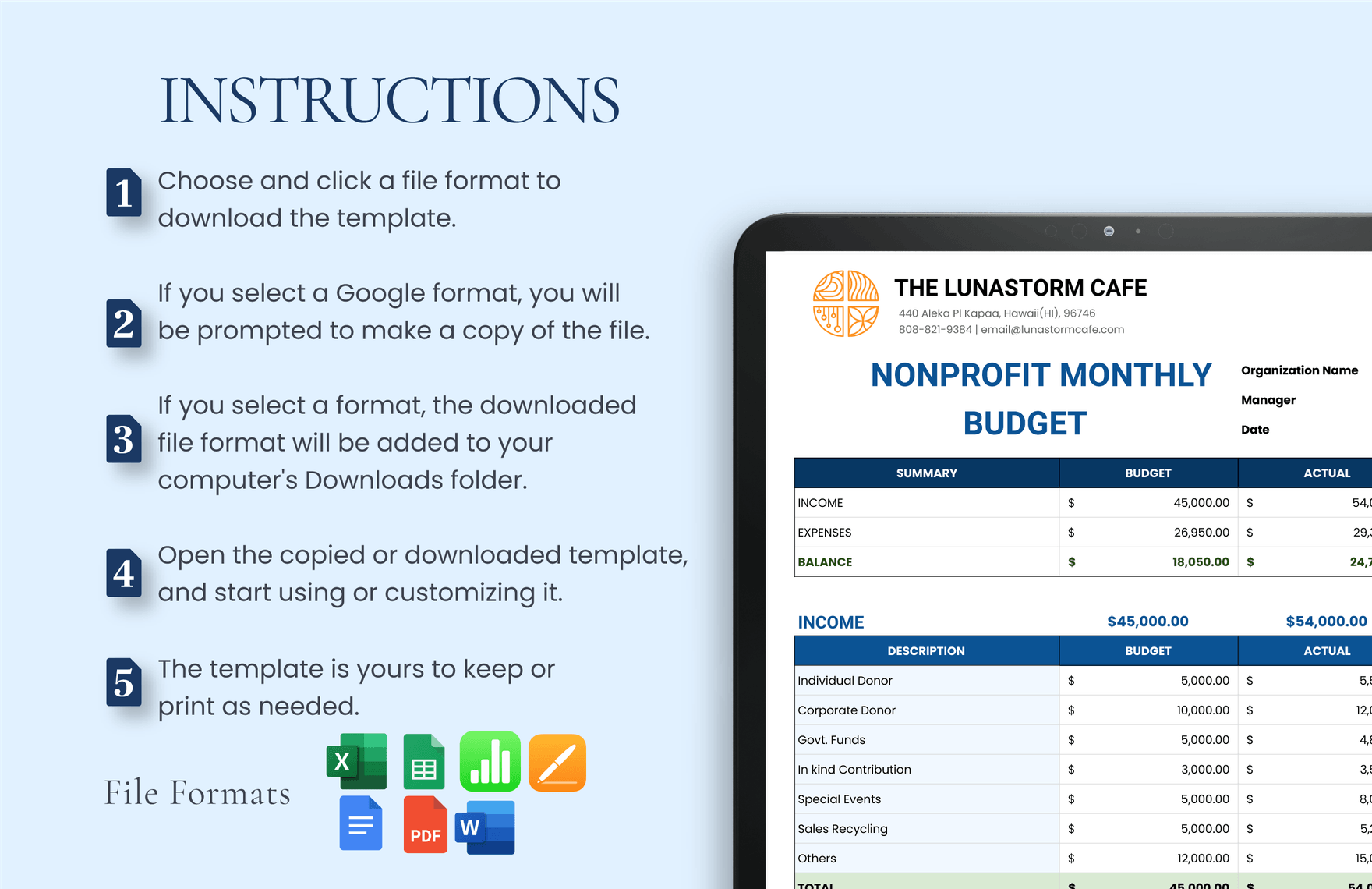 Nonprofit Monthly Budget Template