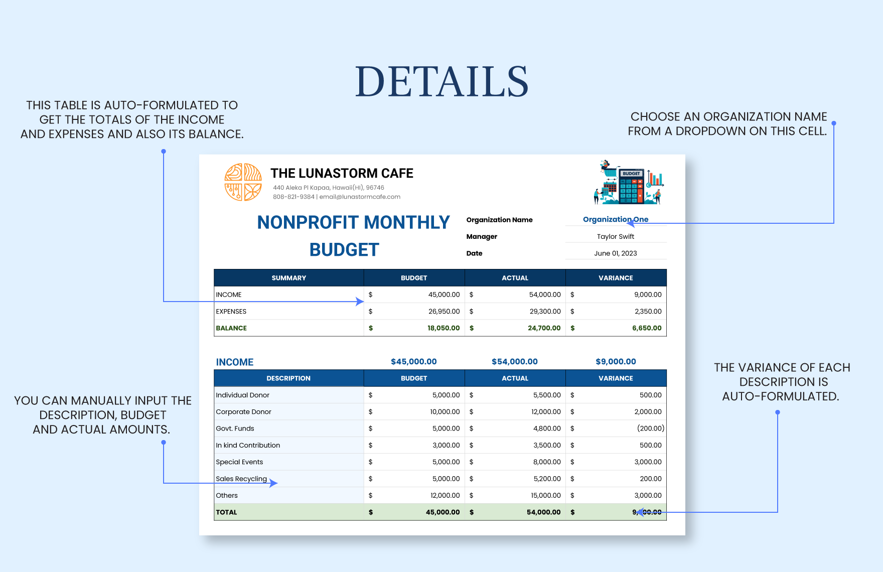 Nonprofit Monthly Budget Template