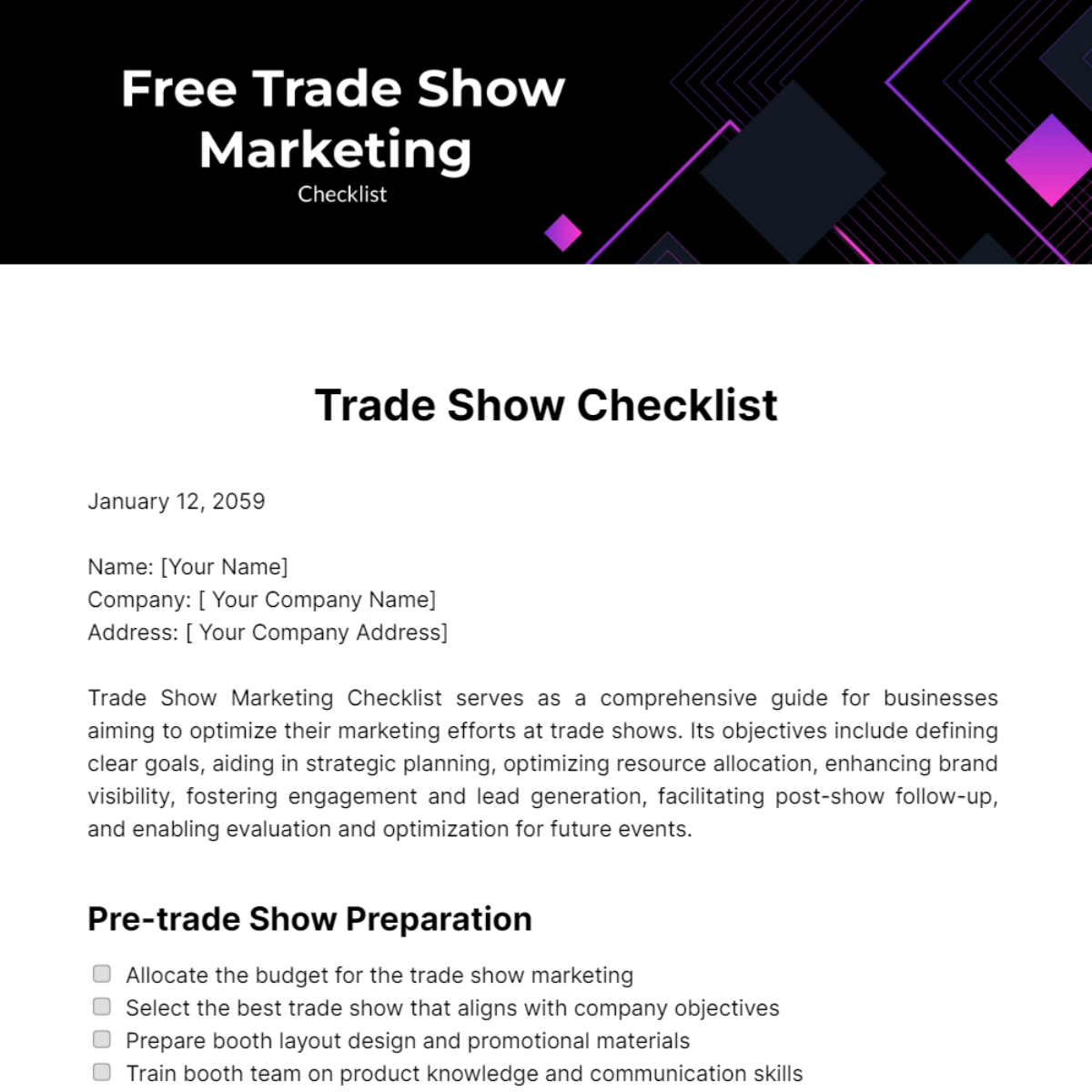Free Trade Show Marketing Checklist Template