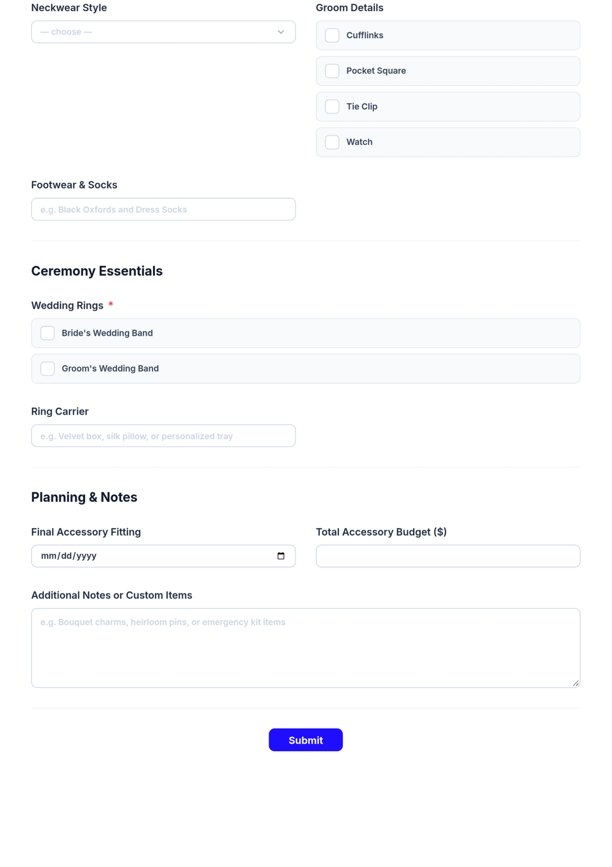 Free Wedding Accessories Checklist Template & AI Maker Free Wedding Accessories Checklist Template & AI Maker