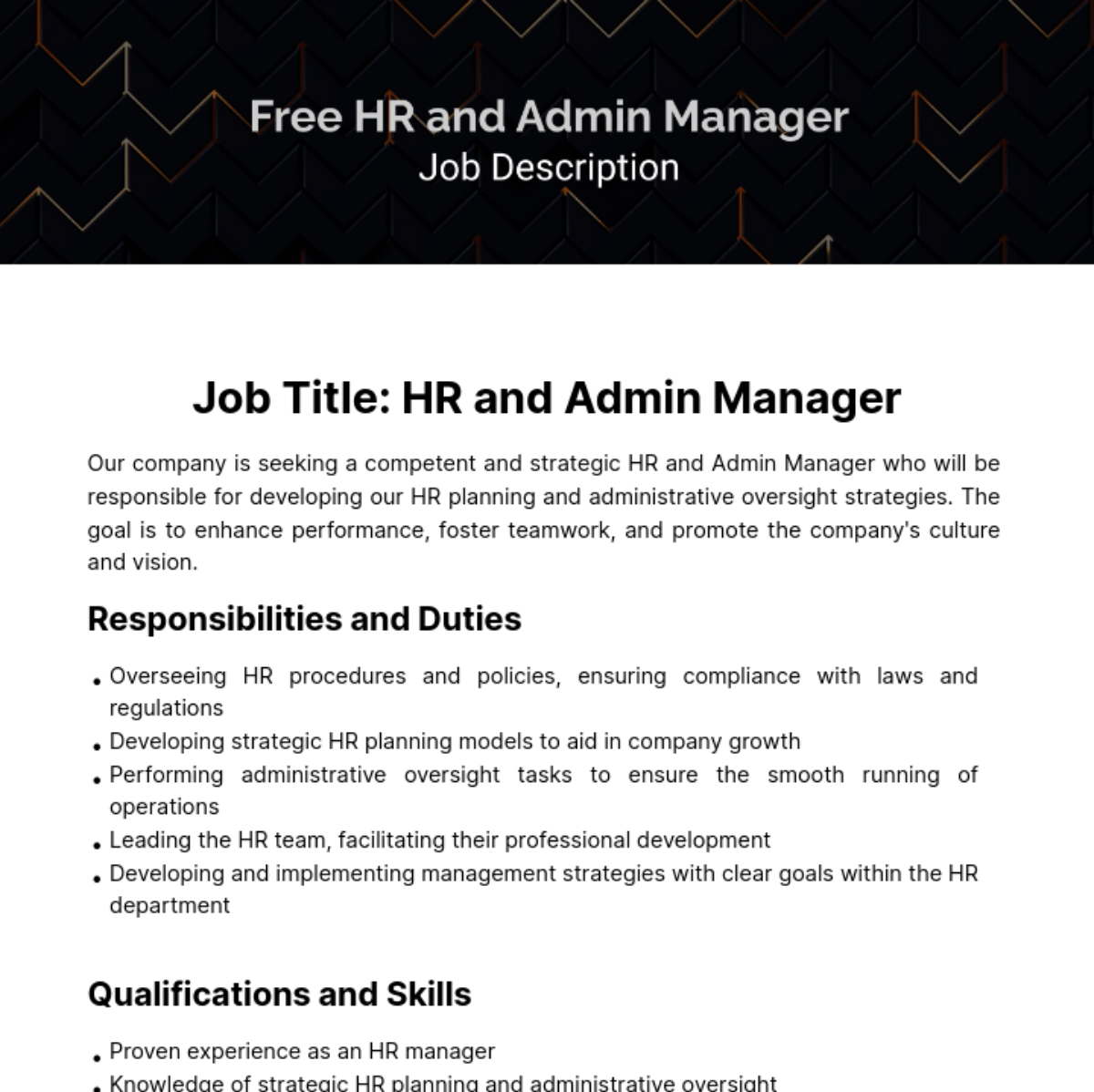 Human Resources (HR) and Admin Manager Job Description Template