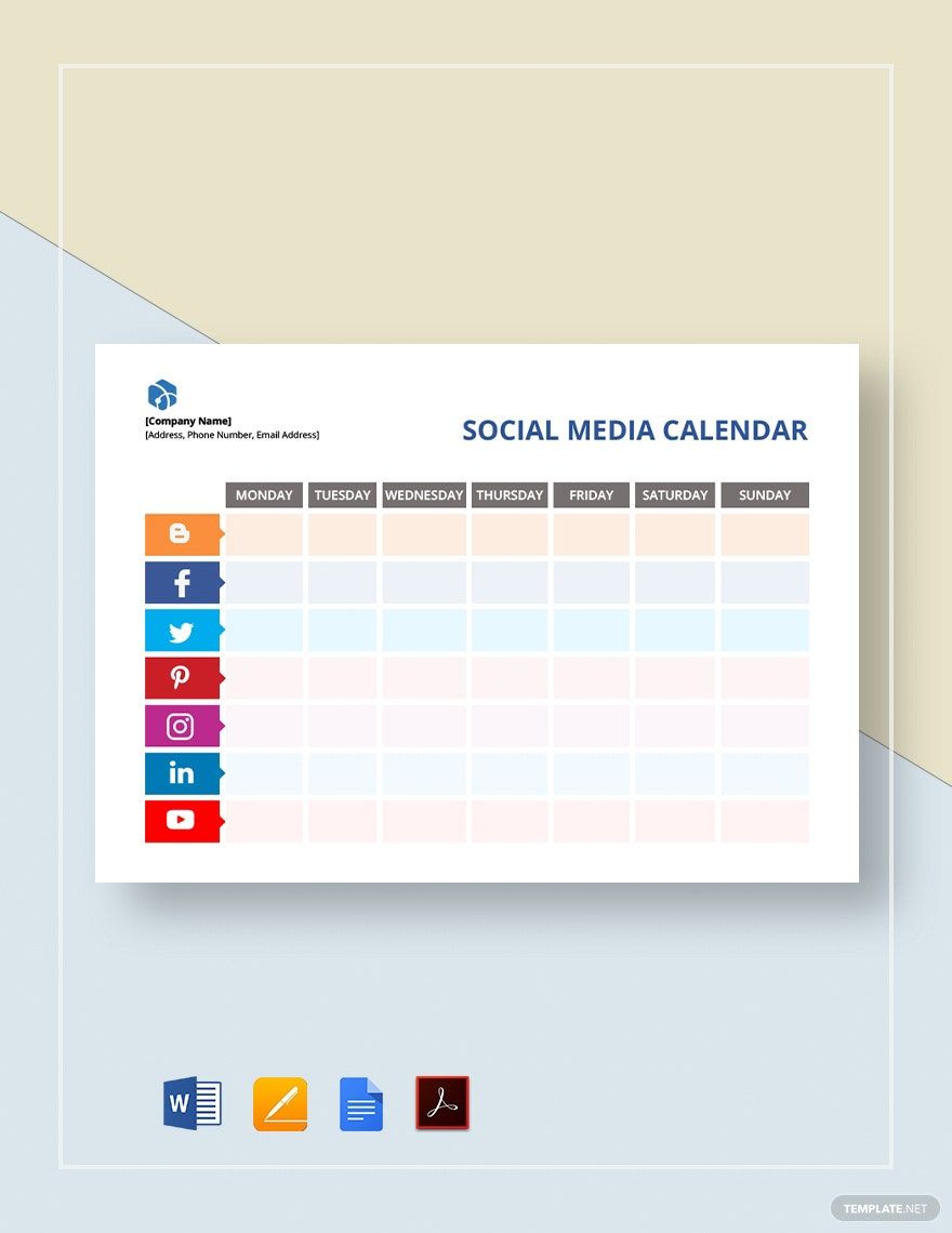 Blank Social Media Calendar Template in Word, Pages, Google Docs, PDF - Download | Template.net