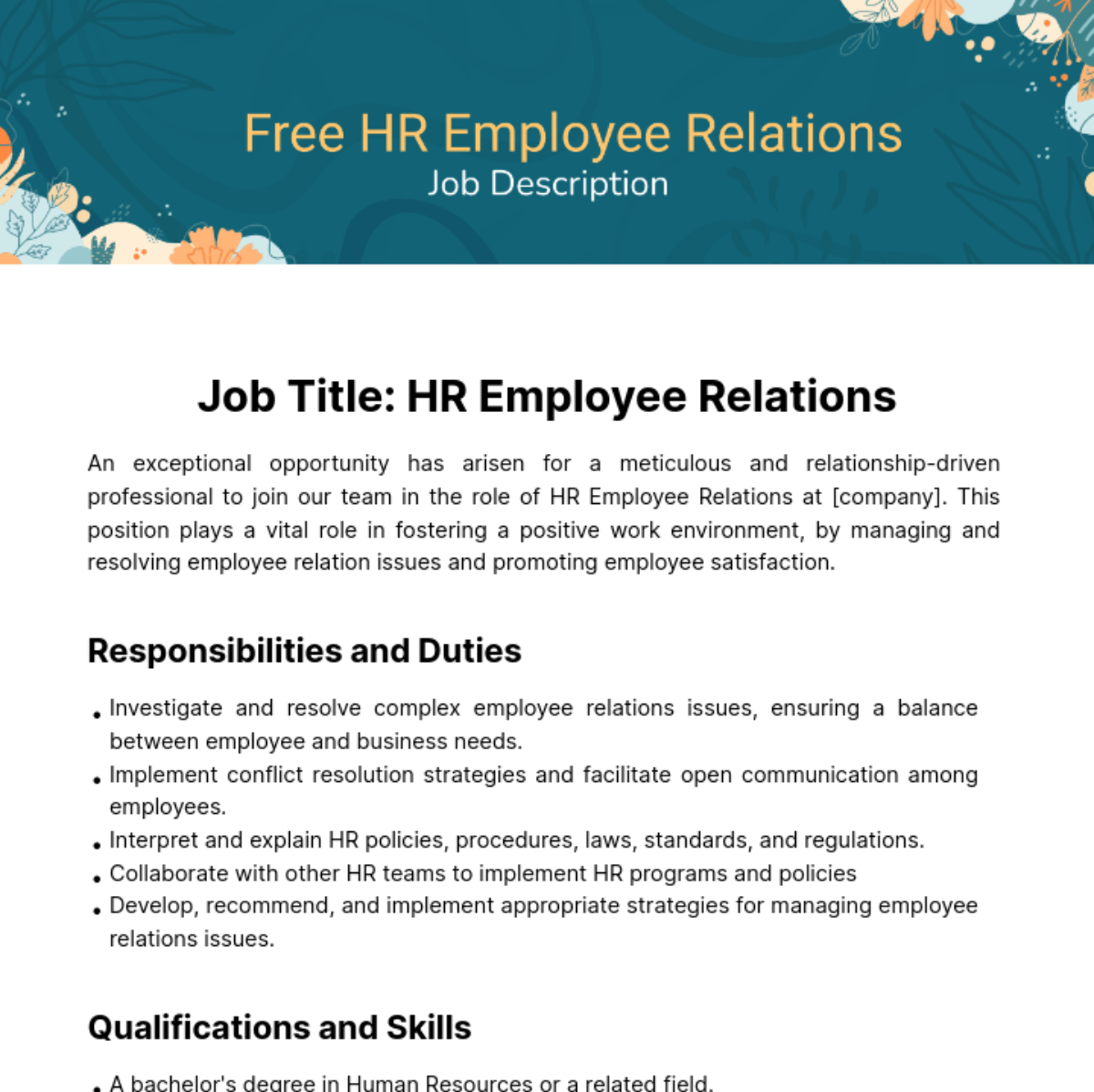 FREE Human Resources HR Job Description Templates Examples Edit 