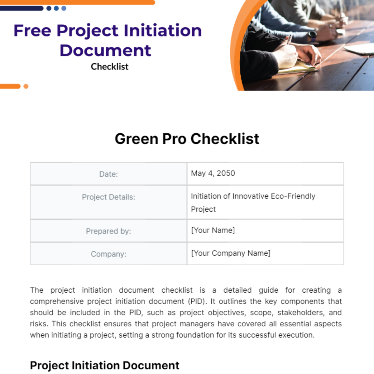 Project Initiation Document Checklist Template