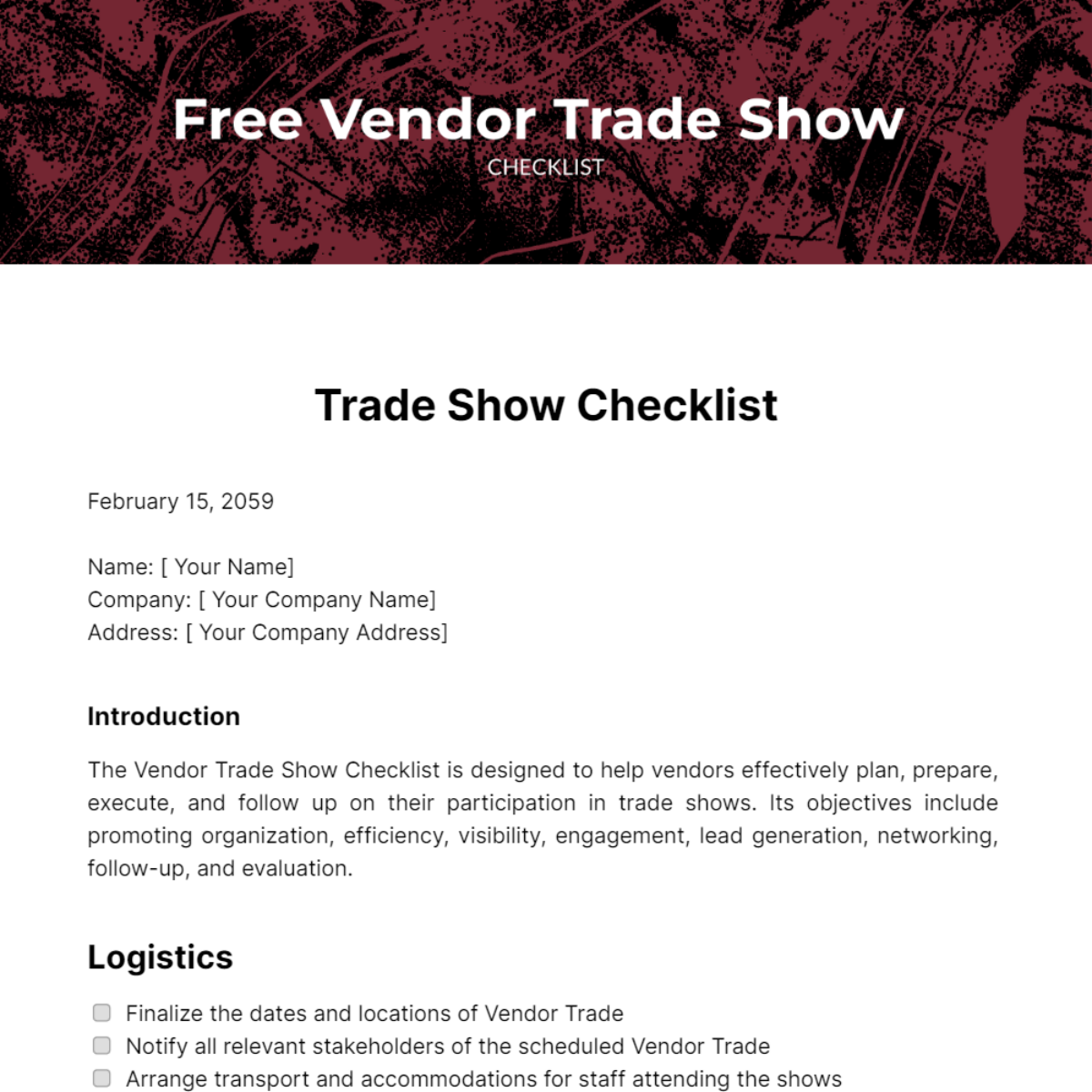 Vendor Trade Show Checklist Template