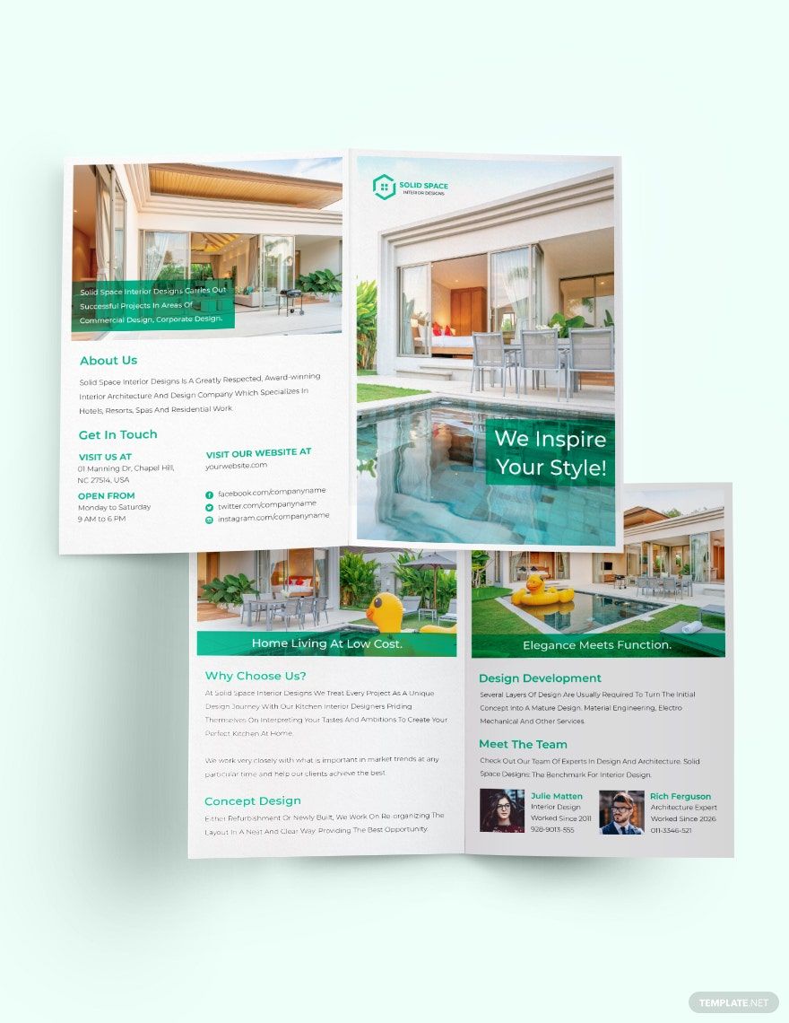A3 Landscape Interior Design Bi-Fold Brochure Template