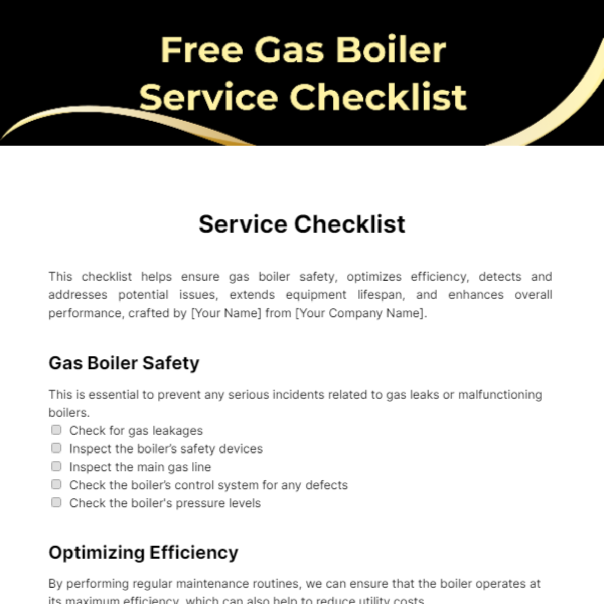 Gas Boiler Service Checklist Template